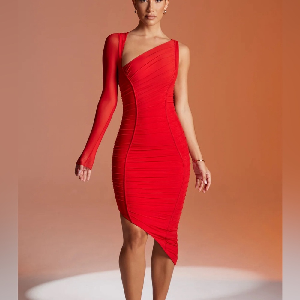 Oh Polly One Sleeve Asymmetrical Midi Dress